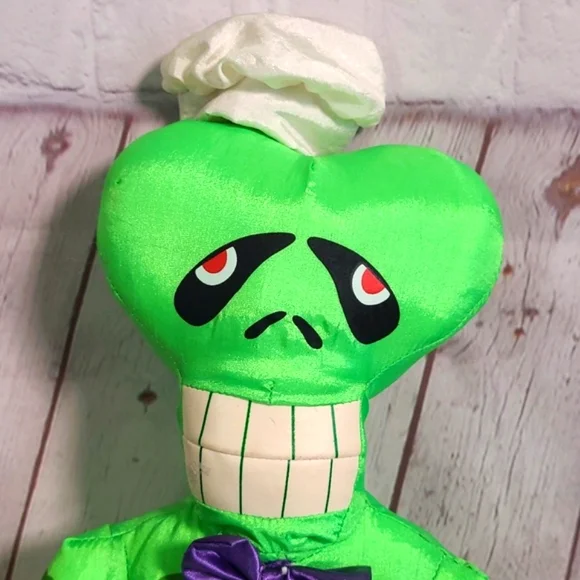 Vtg Y2K Halloween Plush Neon Green Skeleton Ghost Chef Stuffed Animal Sugar Loaf - Picture 5 of 14